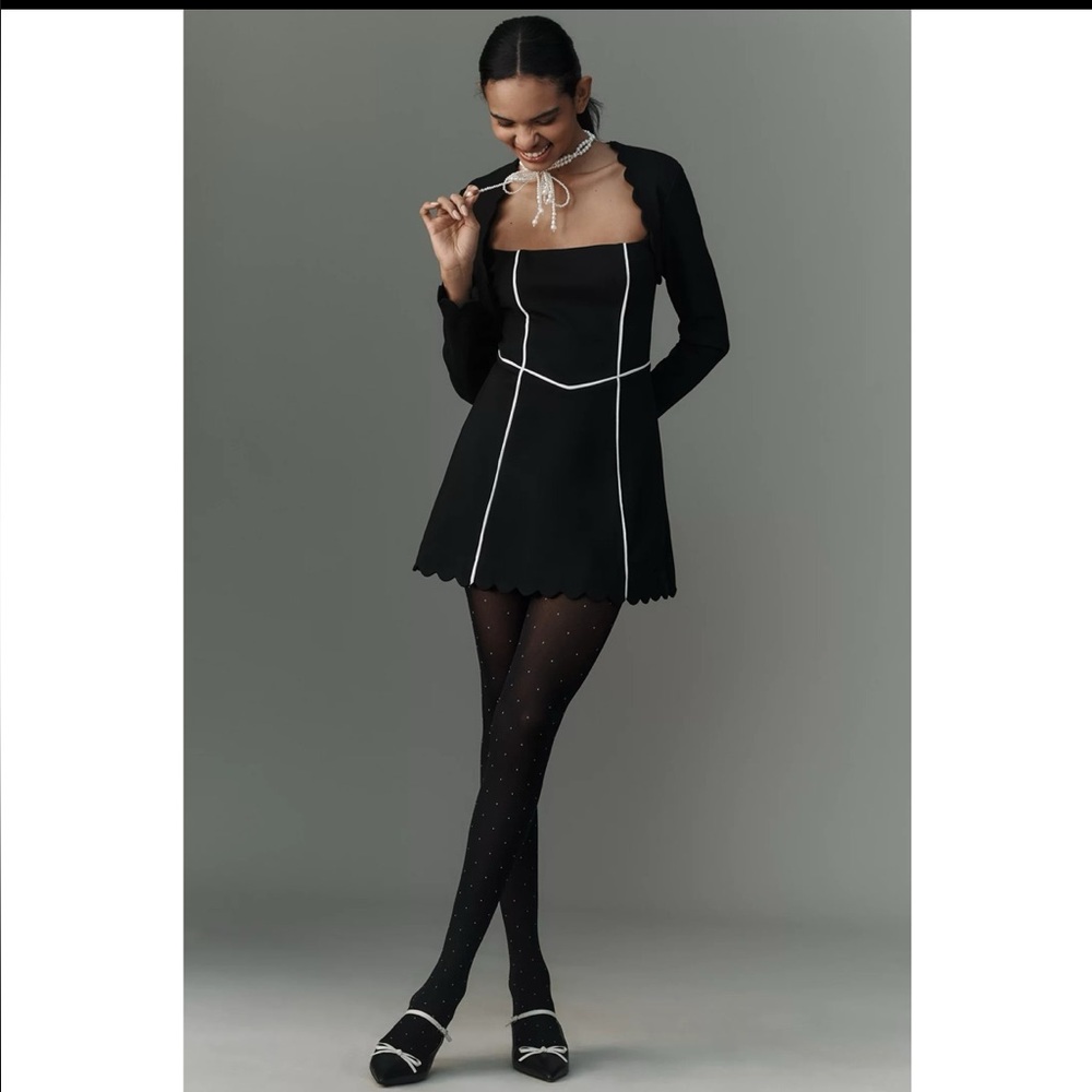Anthropologie X Maeve Square Neck Scalloped Hem Long Sleeve Mini Dress